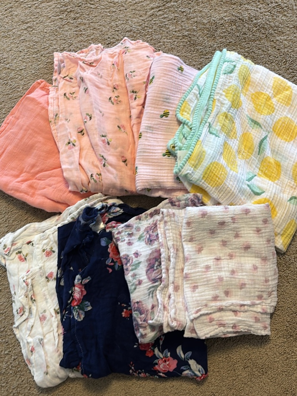 Kids Pink Floral and Yellow Lemon Muslin Pajama Swaddle Set